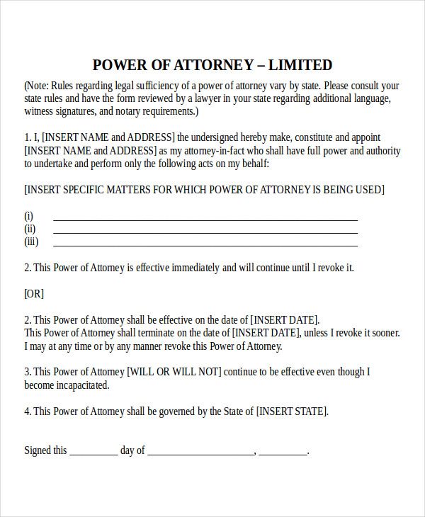 sample power of attorney