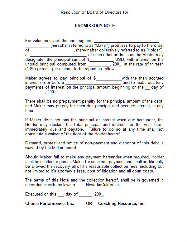 sample promissory note