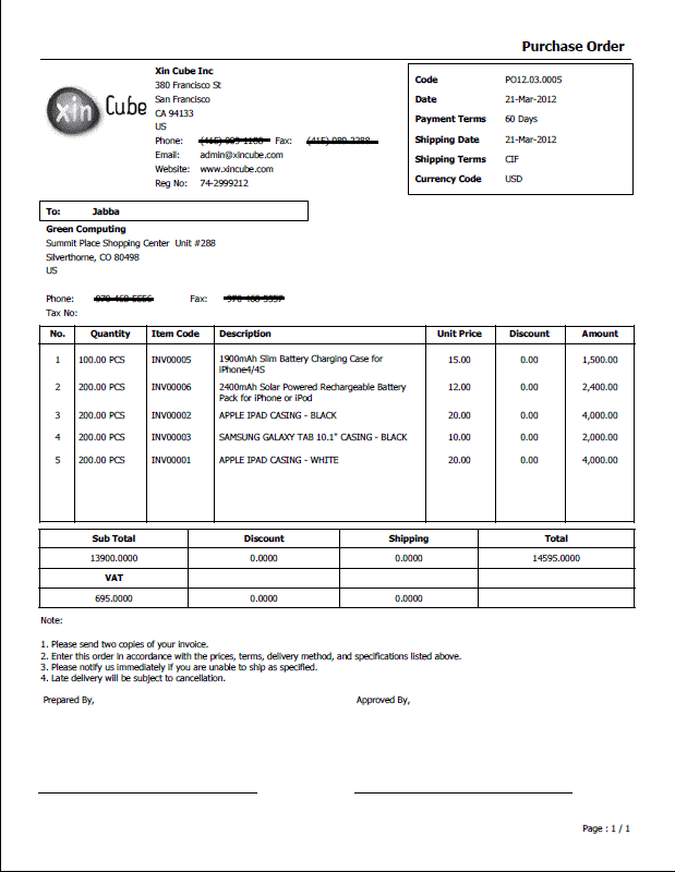 sample purchase order