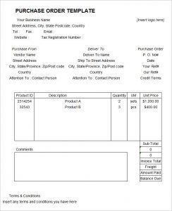 sample purchase order sample purchase order form template