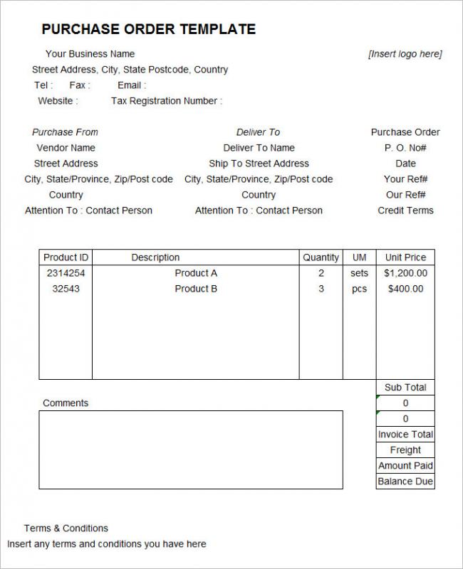 sample purchase order