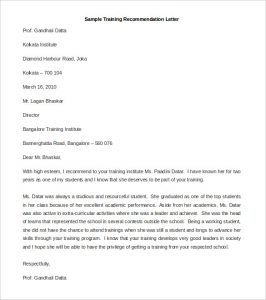 sample recommendation letters download sample training recommendation letter template