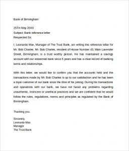 sample reference letters sample bank reference letter example