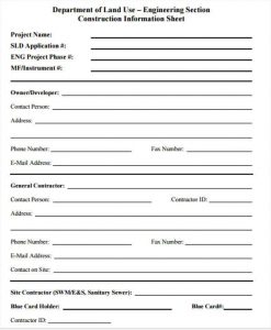 sample registration forms construction company information sheet