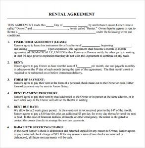 sample rental agreement free rental agreement template