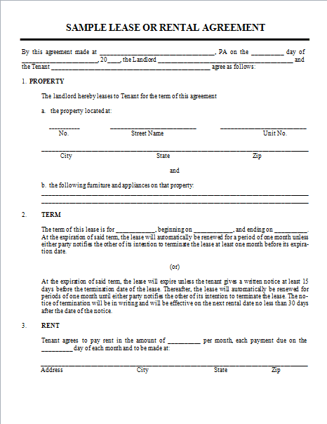 sample rental agreement