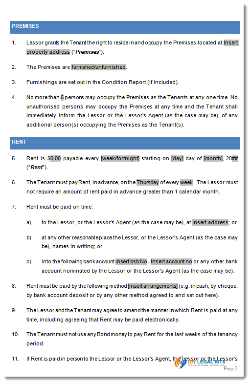 sample residential lease agreement