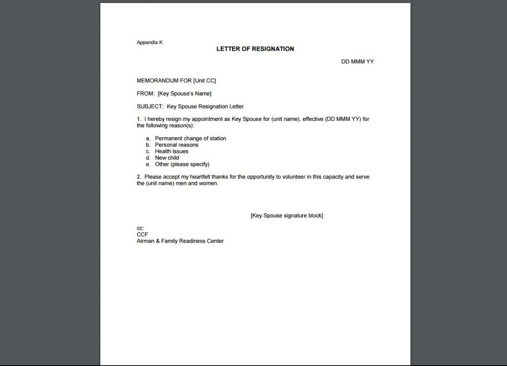 sample resignation letter template