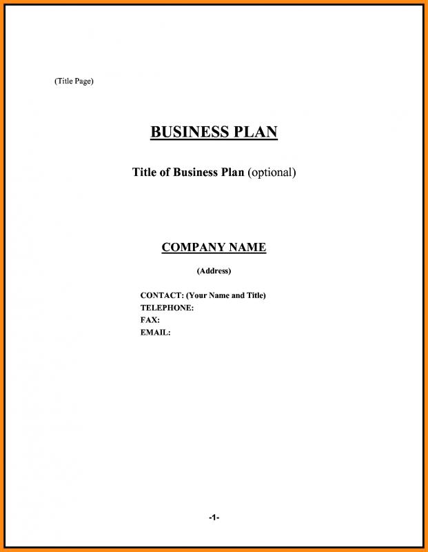 Business Plan Title Page Template