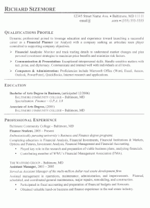 sample resume college student grad financialplanner