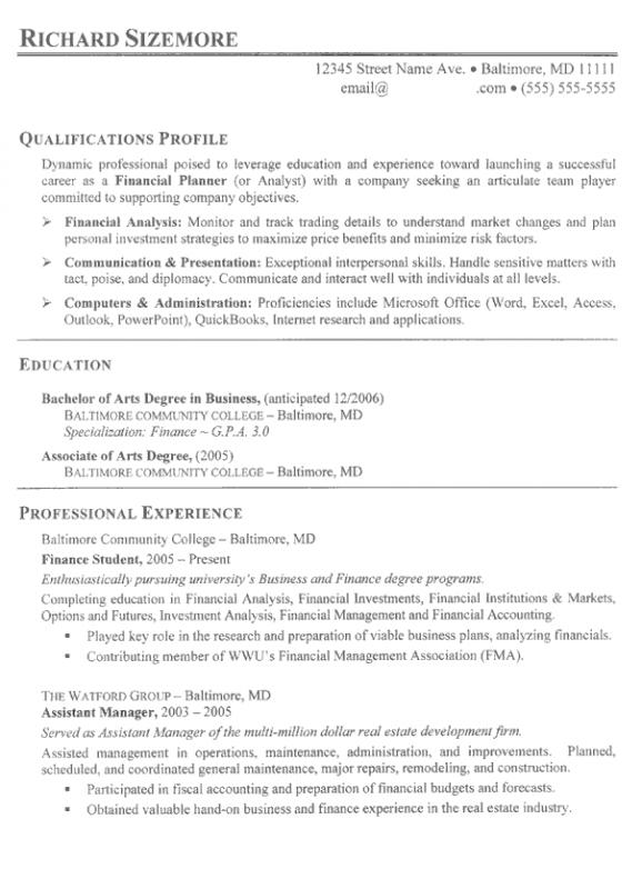 sample resume college student