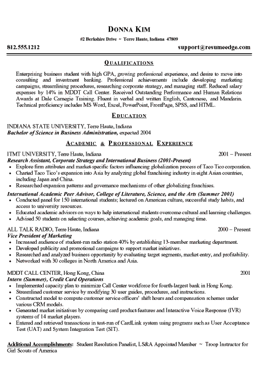 sample resume college student