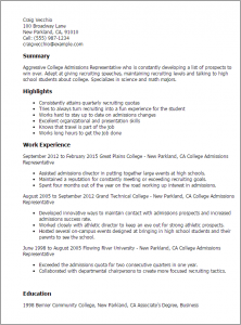 sample resume for college application college admissions representative