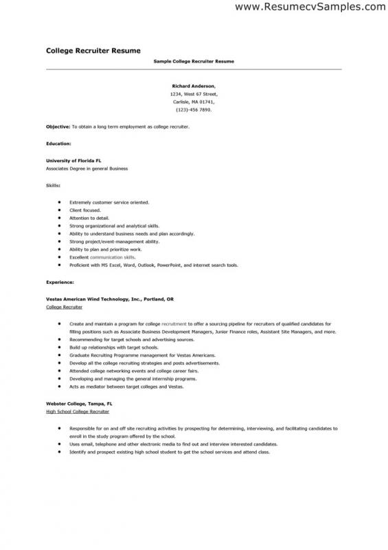 sample resume for college application