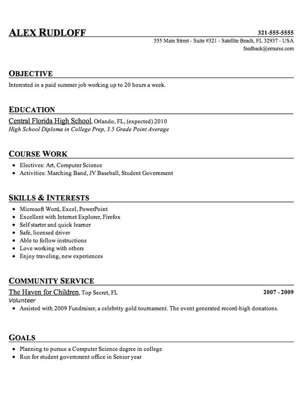 high school resume template college