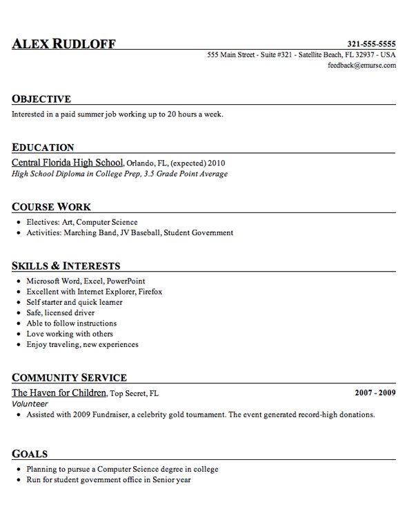 resume for high school student template