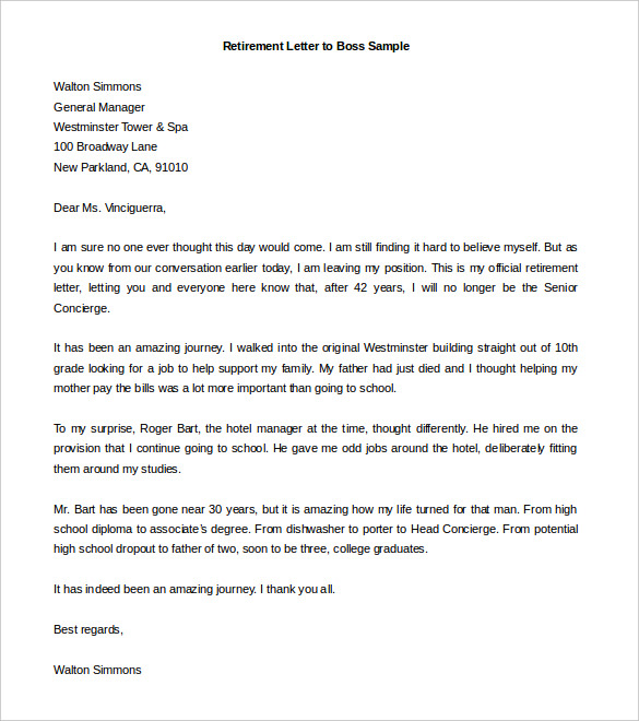 sample retirement letter