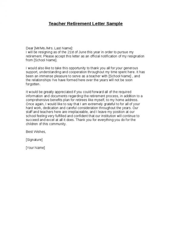 sample retirement letter