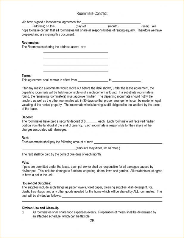 sample roommate agreement