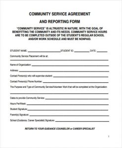 sample service contract reporting community service agreement form