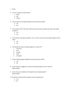 sample survey questionnaire banks marketing proj questionnaire