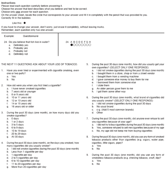 sample survey questionnaire