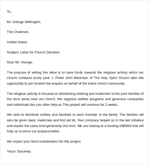 sample thank you letter for donation to church