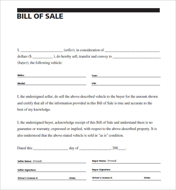 sample vehicle bill of sale