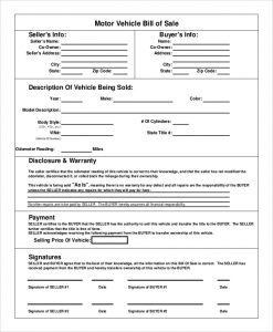 sample vehicle bill of sale sample motor vehicle bill of sale