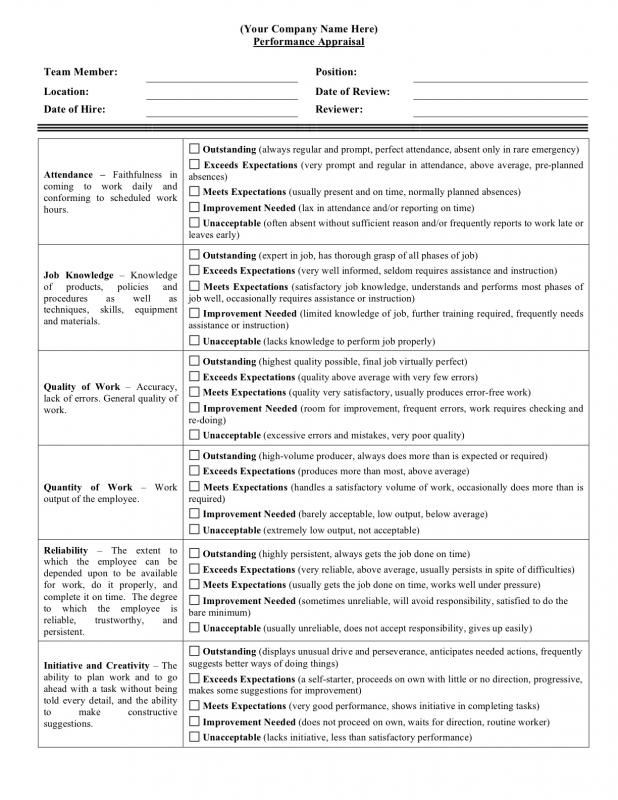 samples employee evaluations