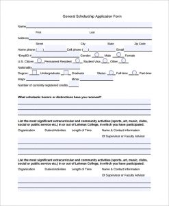 scholarship application form general scholarship application form