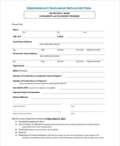 scholarship application form undergraduate scholarship application form