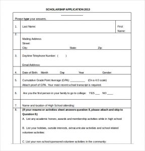 scholarship application template blank scholarship application template