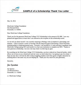 scholarship letter sample sample scholarship thank you letter format