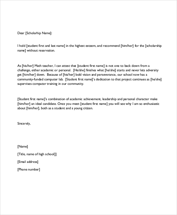 Scholarship Recommendation Letter | Template Business