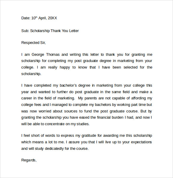 scholarship thank you letters