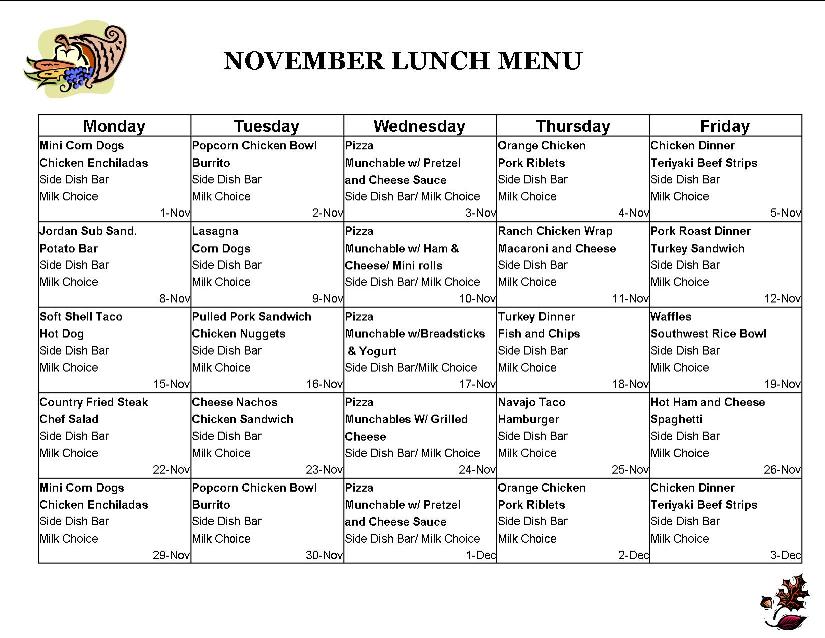 School Lunch Menu Template Business