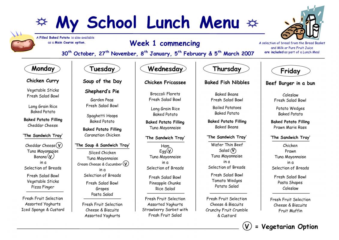 School Lunch Menu Template Business