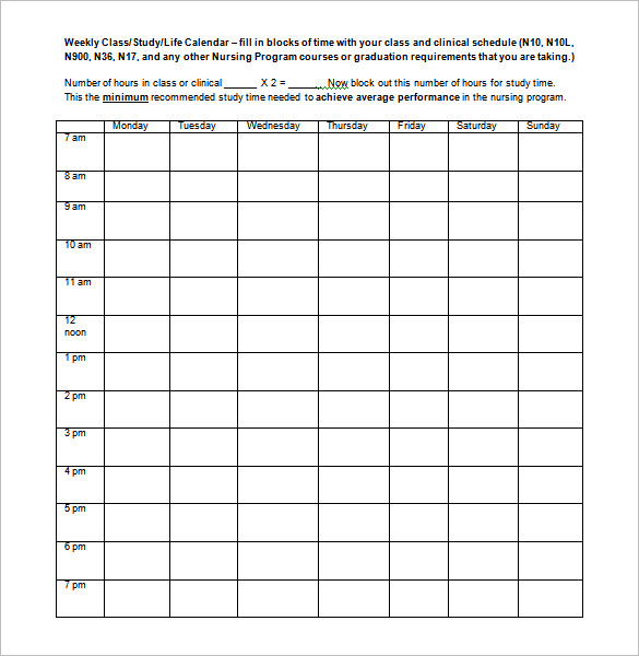 school schedule template