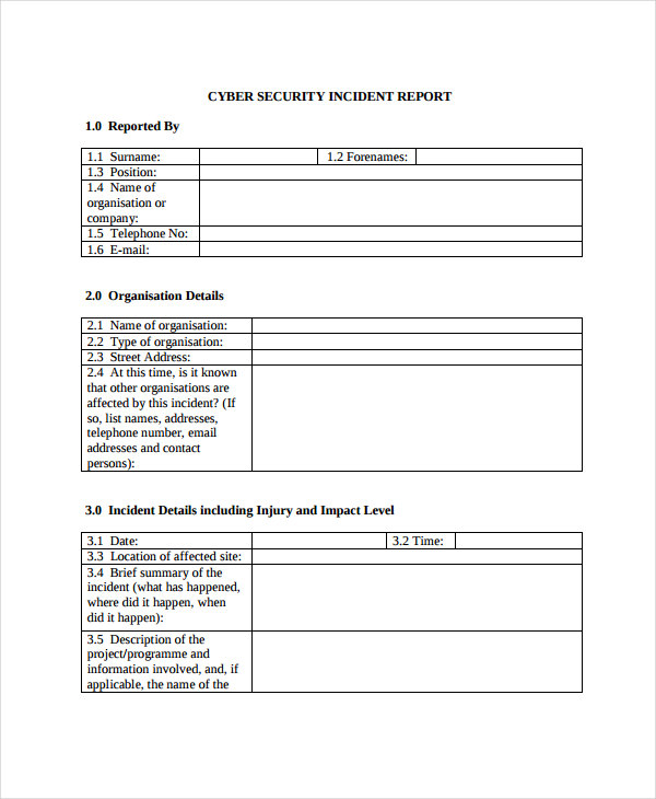 Security Incident Report Template Template Business