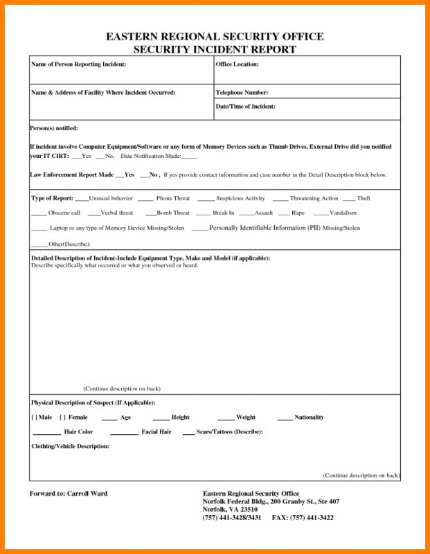 security incident report template