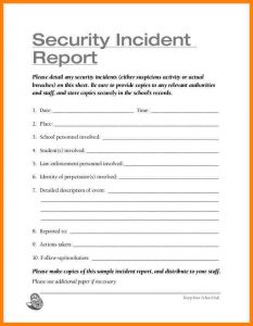 security incident report template security guard incident report template