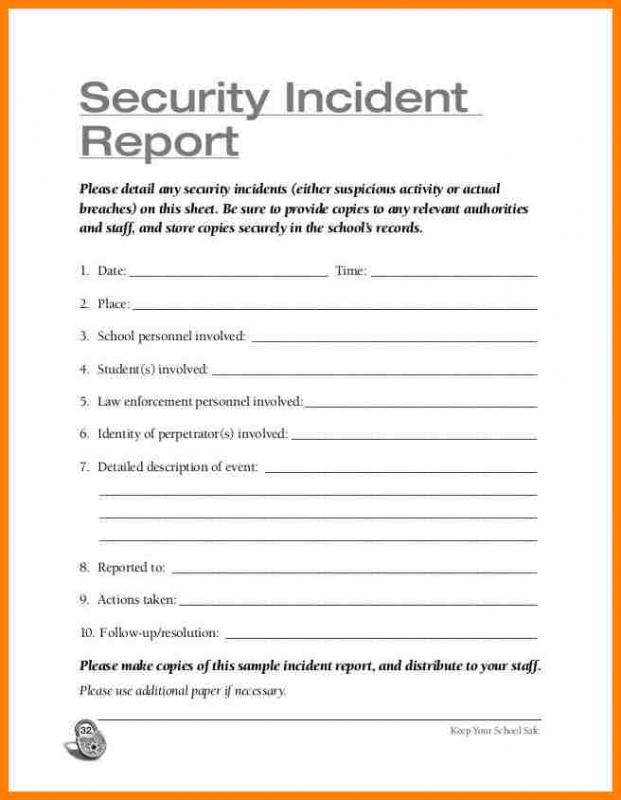 Security Incident Report Template Template Business