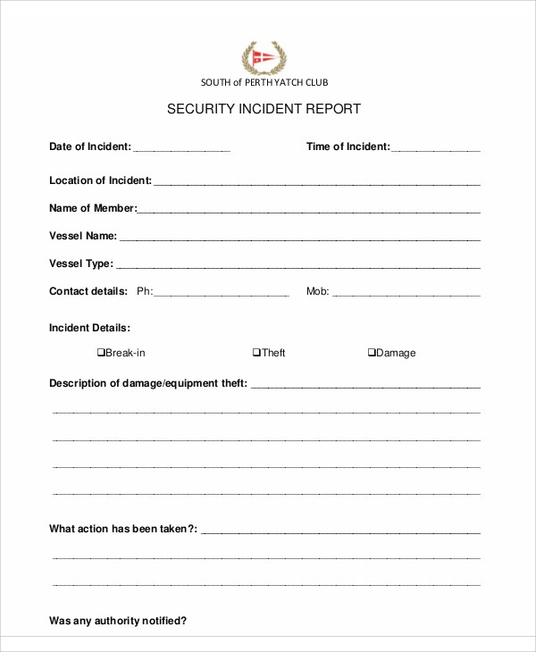 Security Incident Report Template Template Business