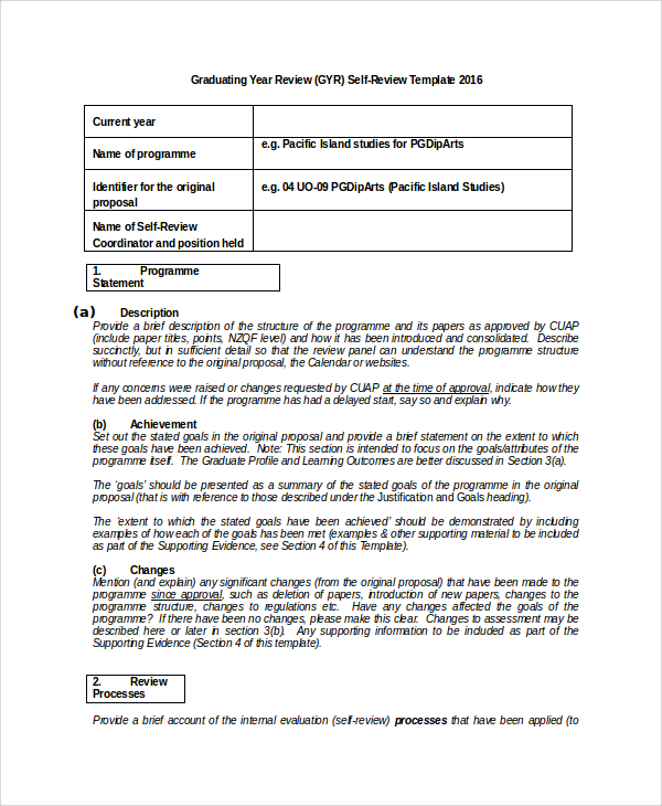 self evaluation examples