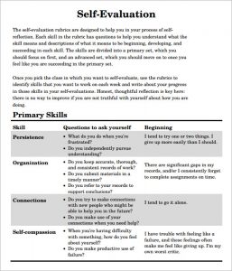 self evaluation examples self evaluation pdf