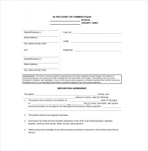 separation agreement template legal separation agreement template