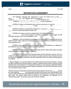 separation agreement template separation agreement form template