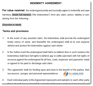 service agreement samples indemnity agreement sample