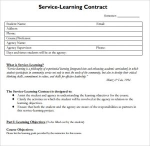 service agreement samples service learning contract